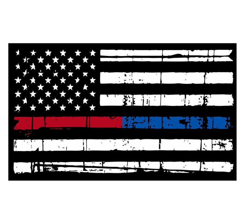 Thin Blue/Red Line Tattered Flag Reflective Decal - Various Sizes Free Shipping