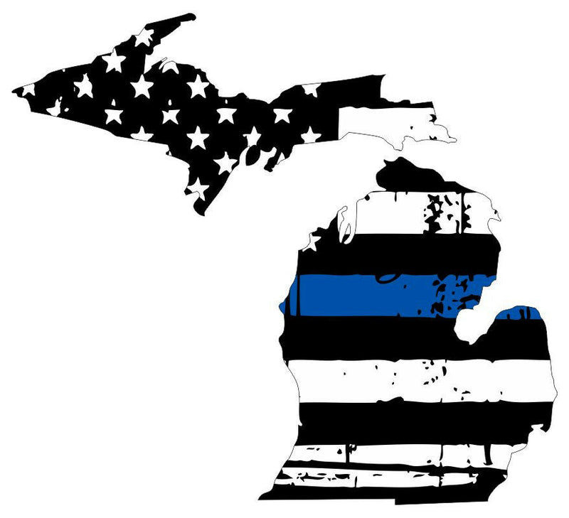Thin Blue line decal - State of Michigan Tattered Flag Decal - Various Sizes