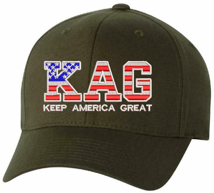 Keep America Great USA Trump KAG Flex fit Embroidered hat with BACK USA FLAG