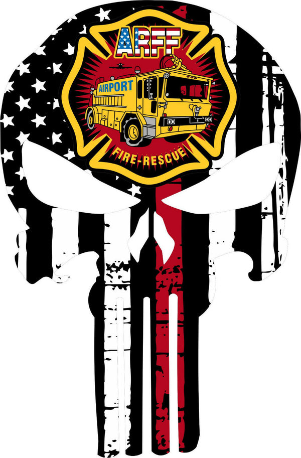 Thin Red Line Punisher Decal - Firefighter ARFF Airport Decal - Various Sizes