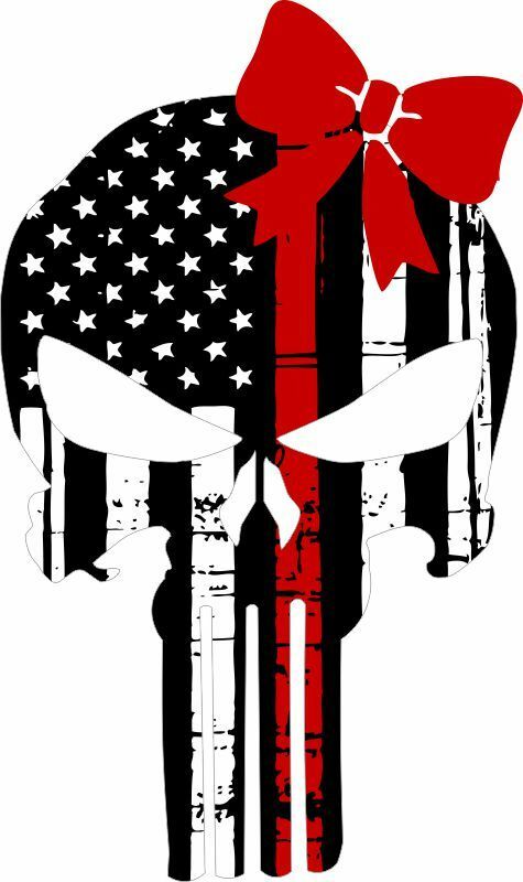 Thin red line punisher decal with red bow - Exterior Window Decal Firefighter