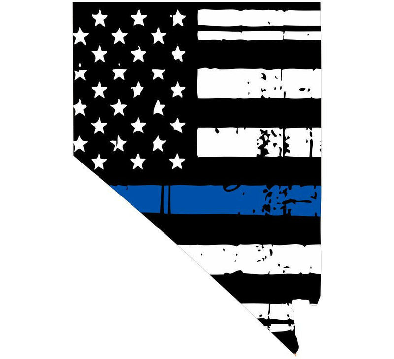 Thin Blue line decal - State of Nevada Tattered Flag Decal - Various Sizes