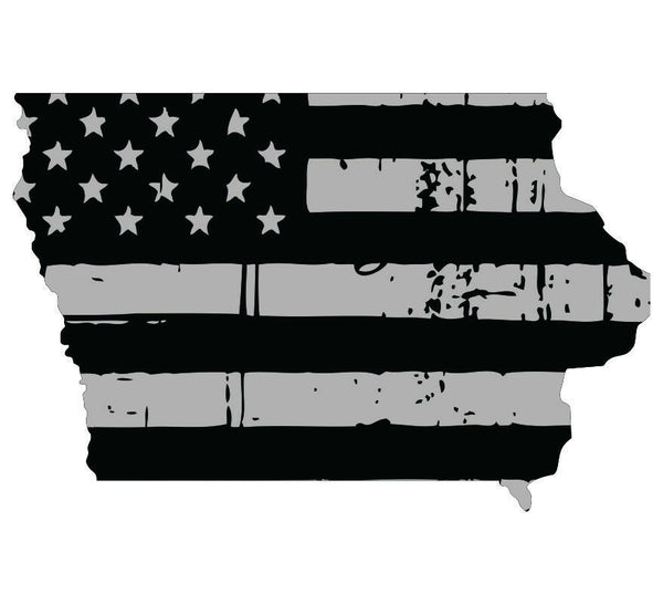 Tattered USA Flag Black/Gray window decal - State of Iowa various sizes