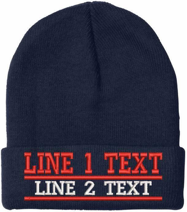 Custom Firefighter Winter Hat Embroidered DUAL RED LINE Knit Beanie or Cuff