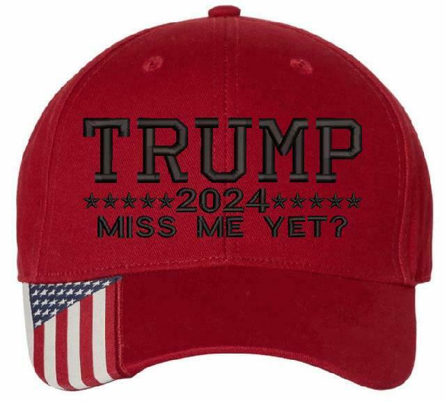 Trump 2024 "Miss Me Yet" USA300 Embroidered Outdoor Cap w/Flag Brim TRUMP 2024