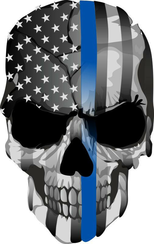 Thin Blue Line decal - Punisher Skull Blue Line USA Version 2 - Various Sizes