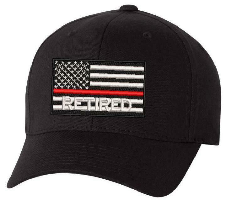 Thin RED Line Retired USA Flag Embroidered Hat - Firefighter Hat Free Shipping