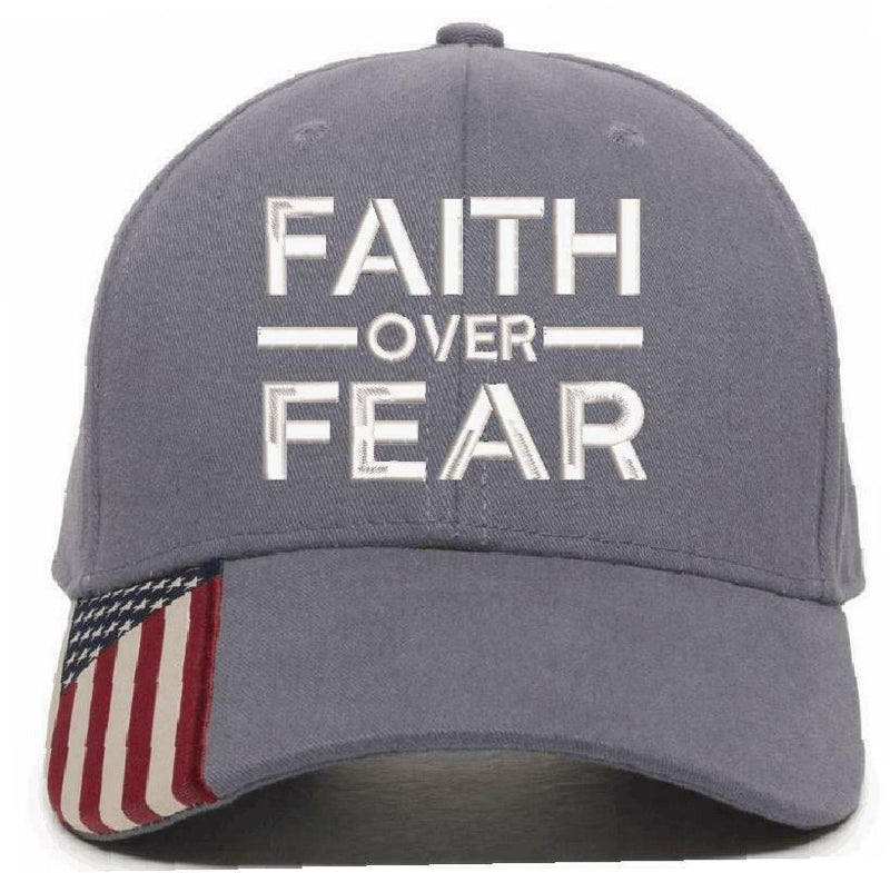 Faith Over Fear Embroidered USA-300 Adjustable Hat with Flag Brim - Var. Colors