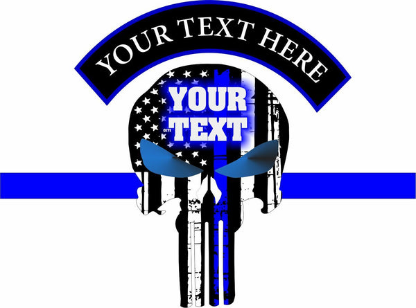 Thin Blue Line PUNISHER with Custom Text and Arch Tattered Flag Police Decal
