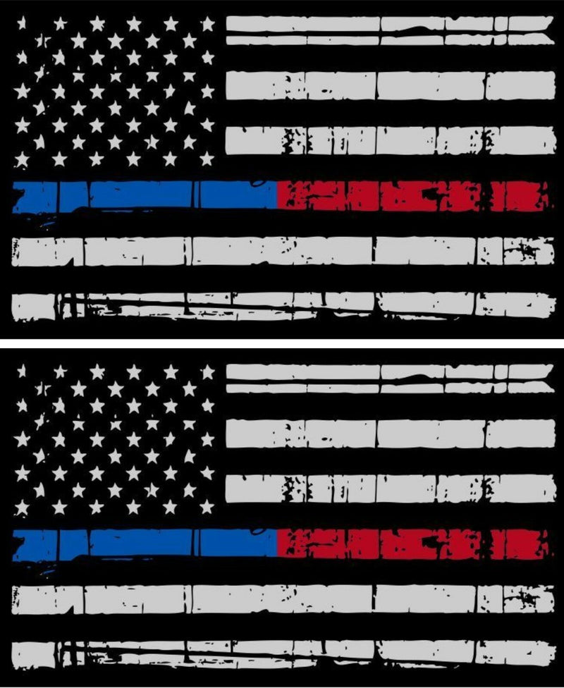 Tattered Police & Fire Thin Blue/Red Line reflective American Flag Decal 3" x 5"