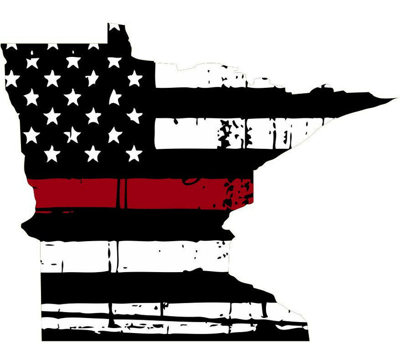 Thin Red line decal - State of Minnesota Tattered Flag Decal - Various Sizes