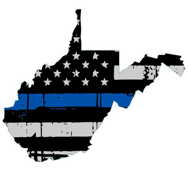 Thin Blue line decal - State of West Virginia Tattered Flag - Various Sizes