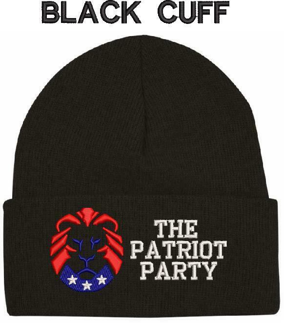 The Patriot Party Lion TEXT Knit Embroidered WINTER HAT Beanie or Cuff Hat
