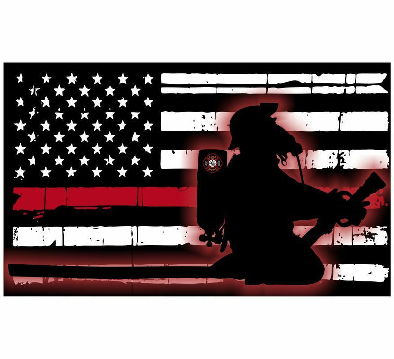 Thin Red line Firefighter USA Flag Tattered with Kneeling Reflective Decal