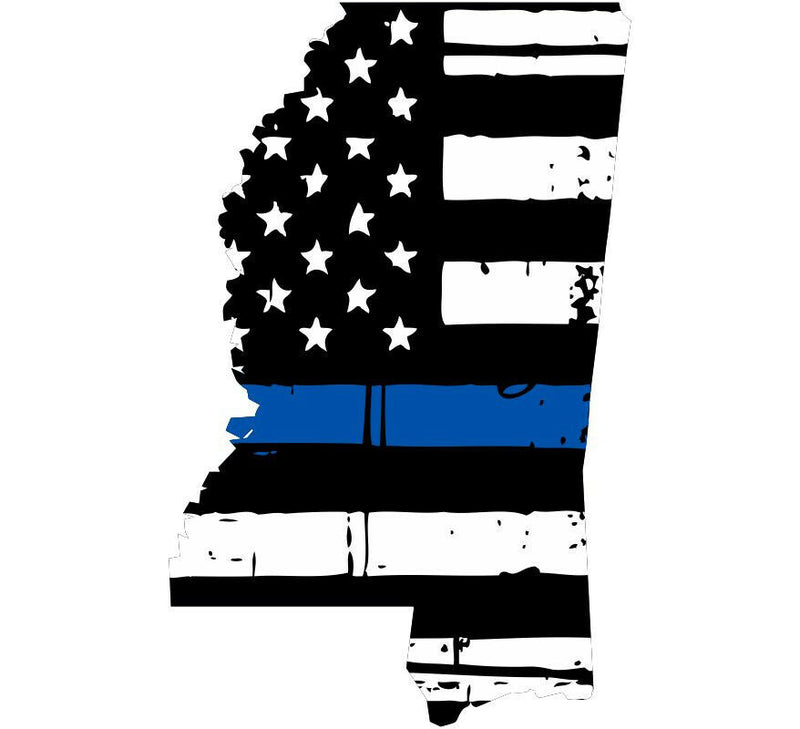 Thin Blue line decal - State of Mississippi Tattered Flag Decal - Various Sizes