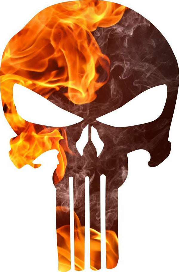 Punisher Skull Decal - Fire Flame Punisher Decal - Numerous Sizes Free Shipping