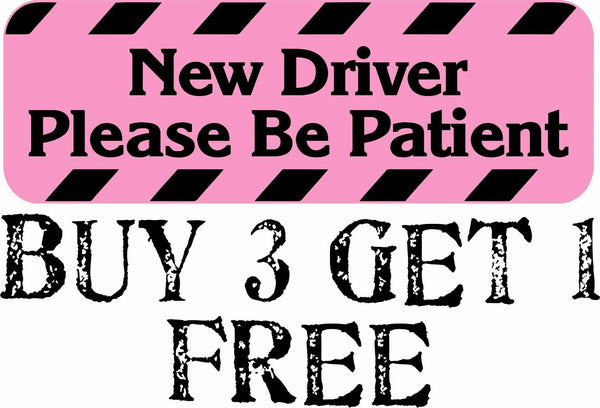 New Driver Please Be Patient Bumper Sticker Pink/Black 8.7" x 3" New Driver