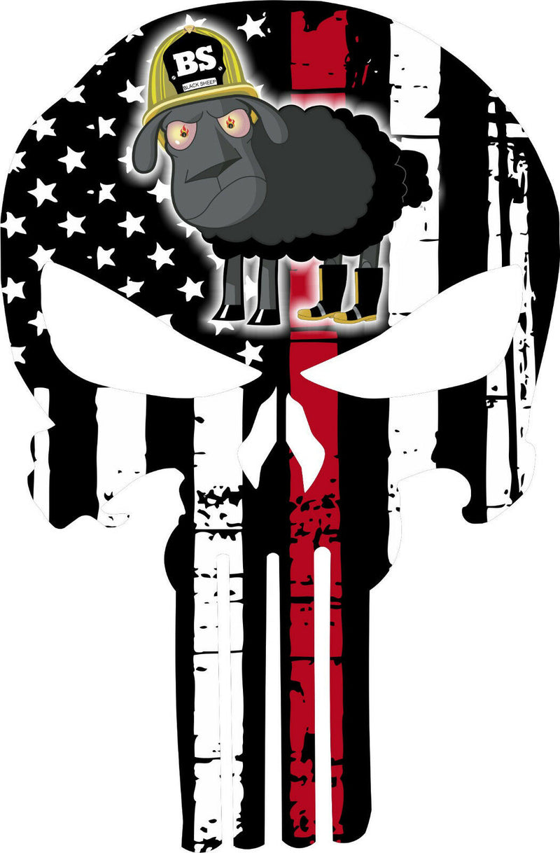 Firefighter Punisher Red Line Decal - BLACK SHEEP Punisher Decal Various Sizes