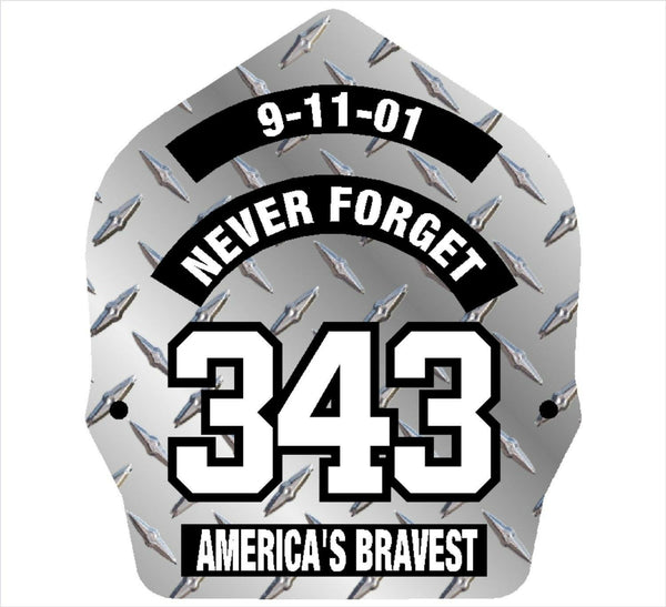 Firefighter Decal -9/11 Never Forget 343 Diamond Plate- Various Sizes