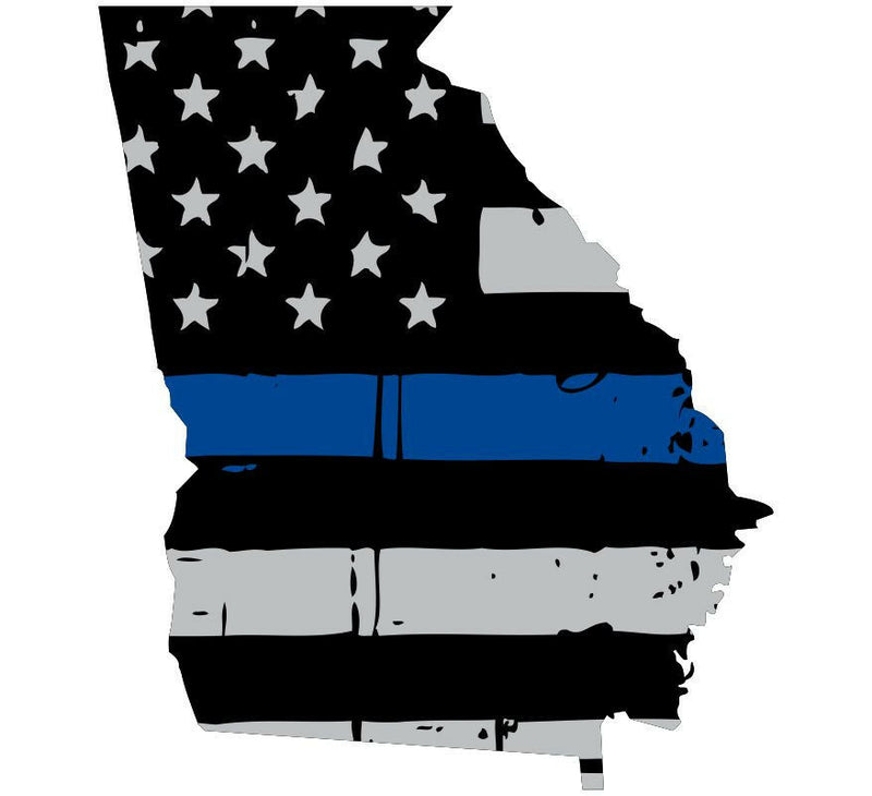 Thin Blue Line Decal - State of Georgia window vinyl sticker - Various Size