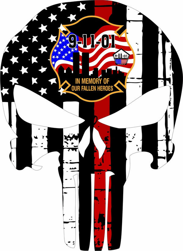 Thin Red Line Firefighter Punisher Decal - Fallen Heroes 911- Various Sizes