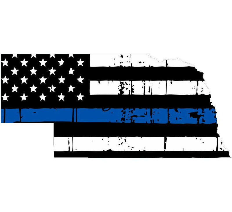 Thin Blue line decal - State of Nebraska Tattered Flag Decal - Various Sizes