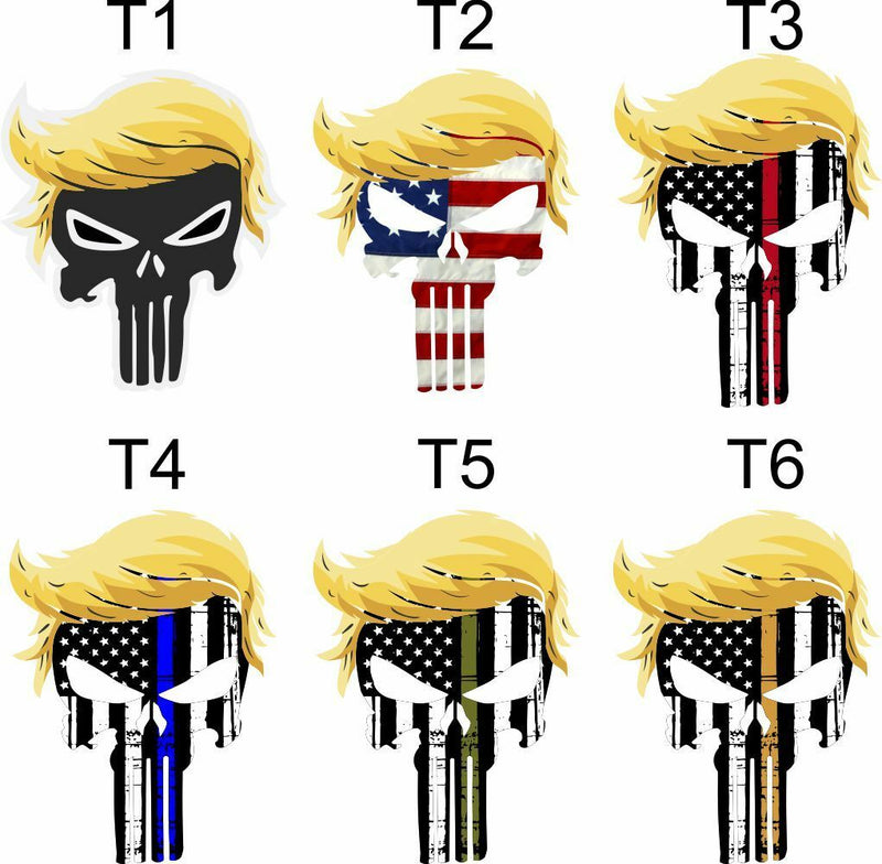 TRUMP PUNISHER USA with hair window decal bumper sticker funny pro USA NRA