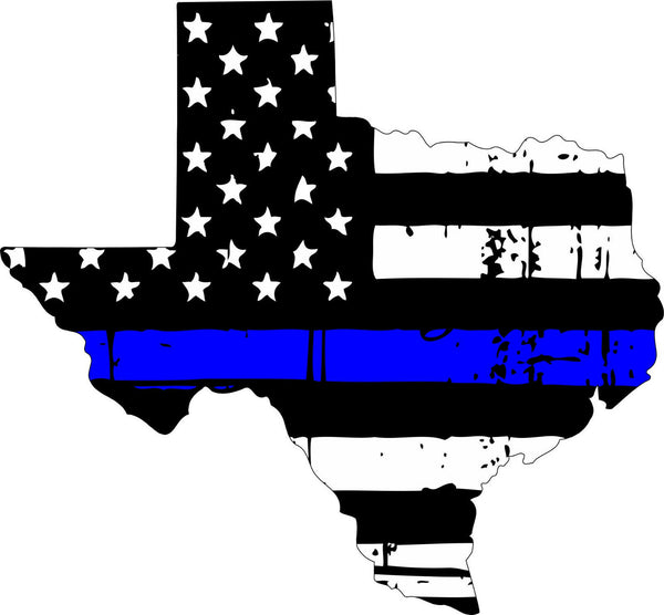 Thin Blue line decal - State of Texas Tattered Flag - Various Sizes