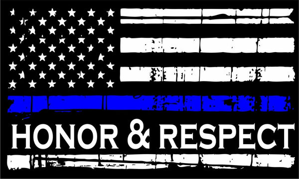 Thin Blue Line Decal - Tattered Flag HONOR AND RESPECT Decal - Various Sizes