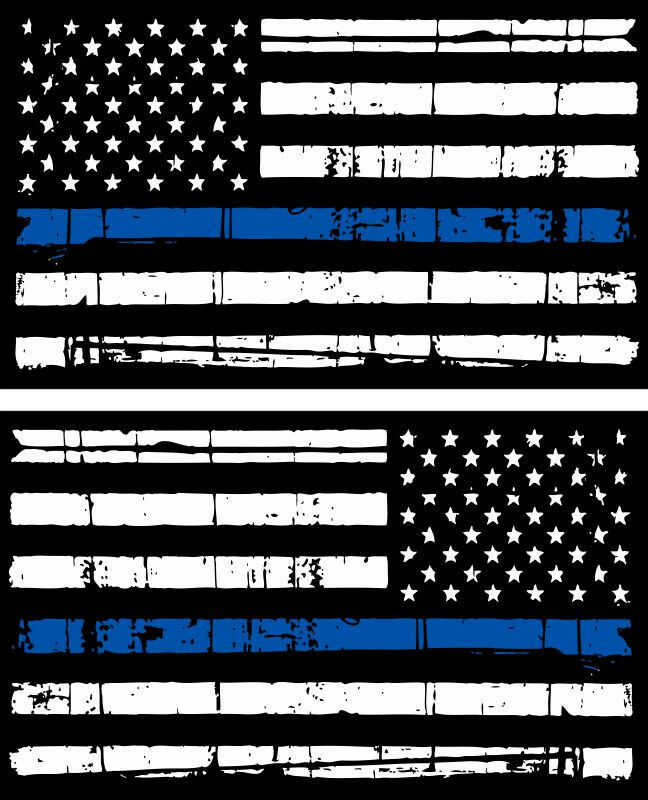 Thin Blue Line PAIR OF 2 Standard & Reversed Tattered USA Flag Decals-Reflective