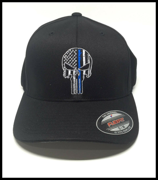 Thin blue Line Punisher Flex Fit Ball Cap hat Police, Various Sizes Free Ship