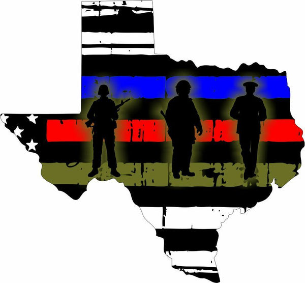 Thin Blue Line REFLECTIVE Texas Soldiers American Flag Fire. Police, Military