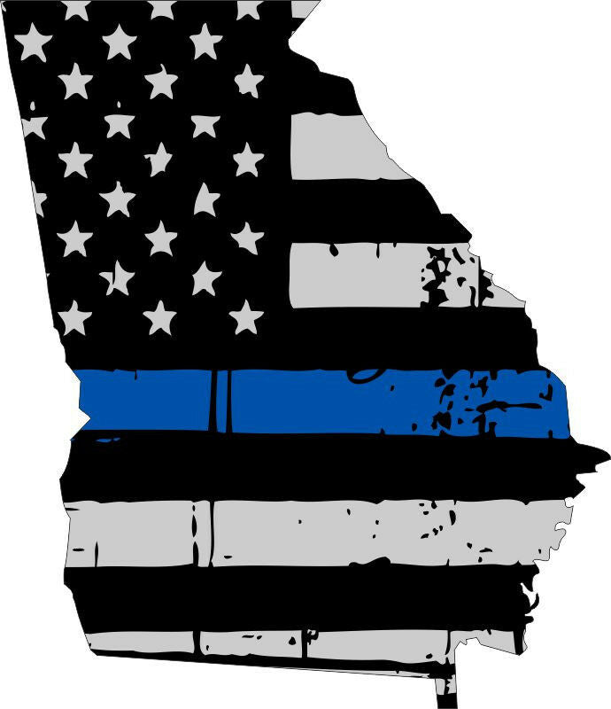 Thin blue line decal - State of Georgia Tattered Flag Police - Various Sizes
