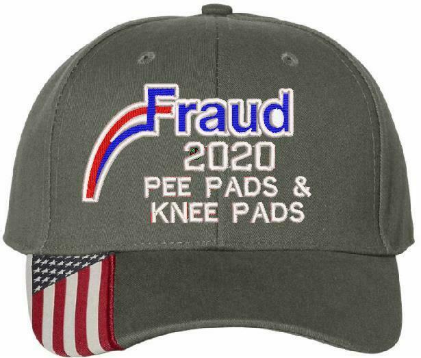 Fraud Joe Biden Rigged Election PEE KNEE PADS Hat USA300 Outdoor Cap w/Flag Brim