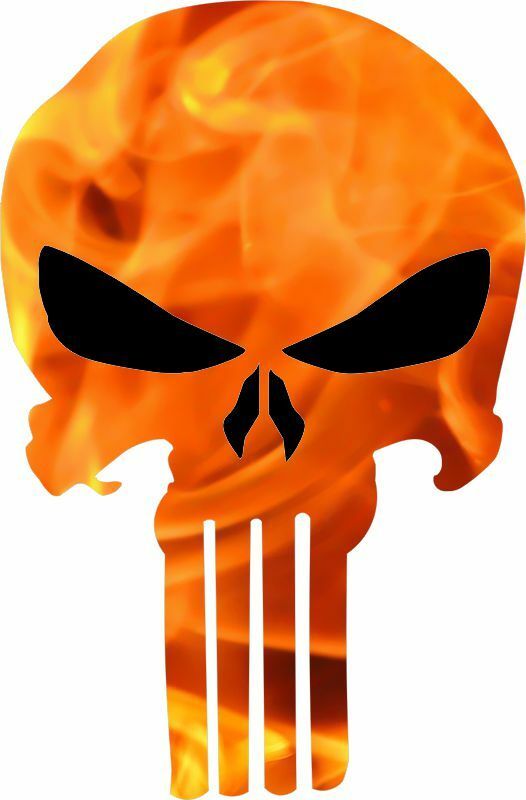 Punisher Skull Decal - Orange Fire Black Eye/Nose Punisher Exterior Decal