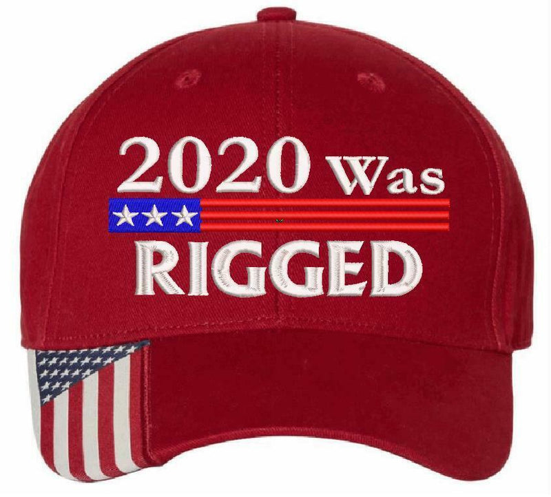 Rigged 2020 Election Trump Biden Embroidered Hat USA300 Outdoor Cap w/Flag Brim