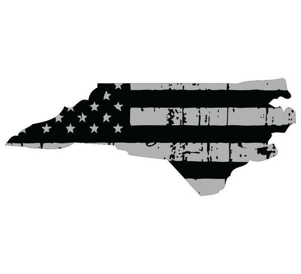 Tattered USA Flag Black/Gray window decal - State of North Carolina various size