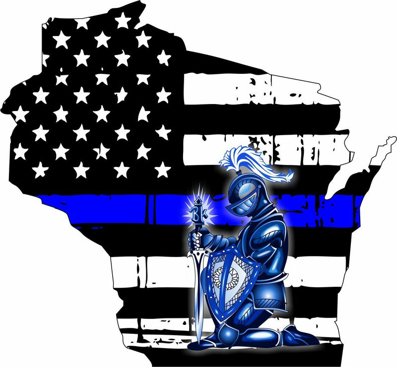 Thin Blue line decal - State of Wisconsin Kneeling Knight - Various Sizes