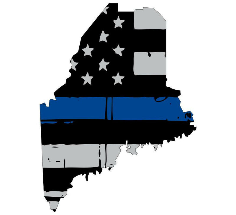 Thin Blue Line Decal - State of Maine window vinyl sticker - Various Size