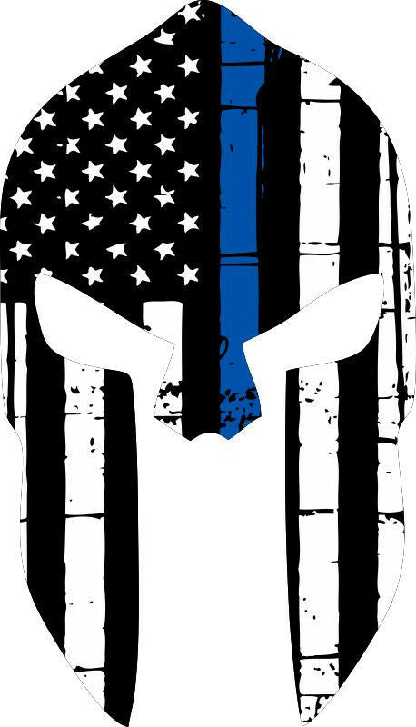Thin blue line decal - Spartan Head Vertical Tattered Flag Decal - Various Sizes