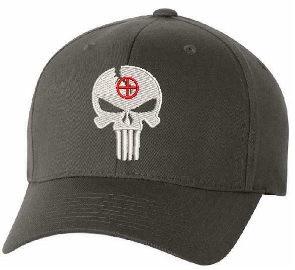 Black Punisher Skull Military Navy Seal Flex Fit/ Adjustable hat with BACK FLAG