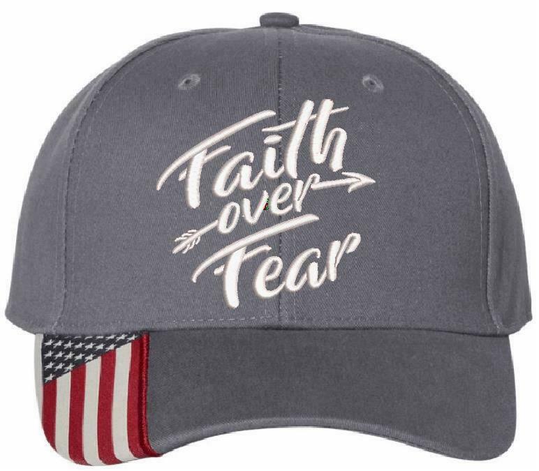 Faith Over Fear Embroidered USA-300 Adjustable Hat with Flag Brim Arrow Version