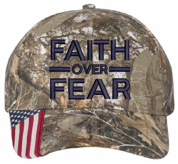 Faith Over Fear Embroidered CWF305 Mossy/Edge Adjustable Hat with Flag Brim