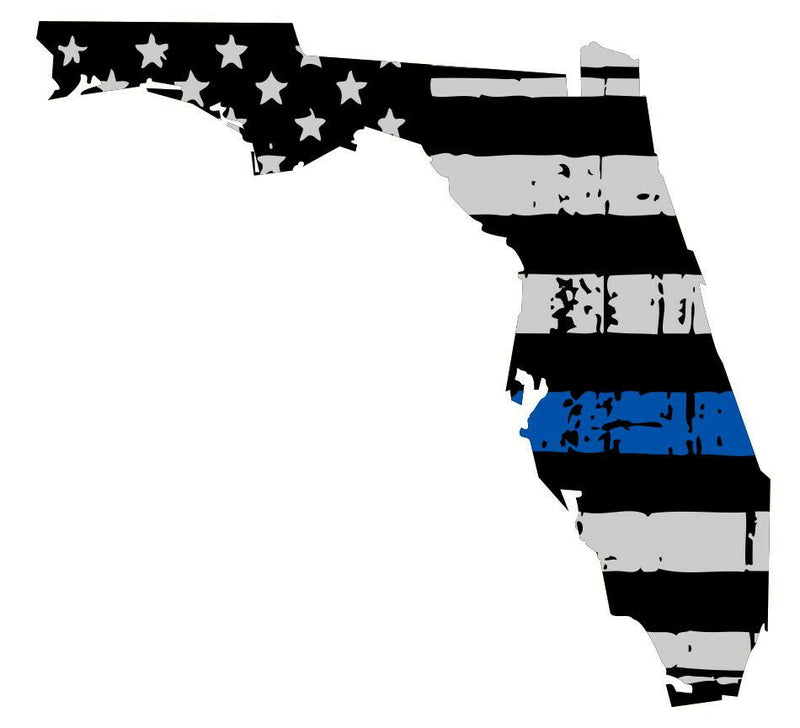 Thin blue line decal - State of Florida Tattered Flag Police - Various Sizes