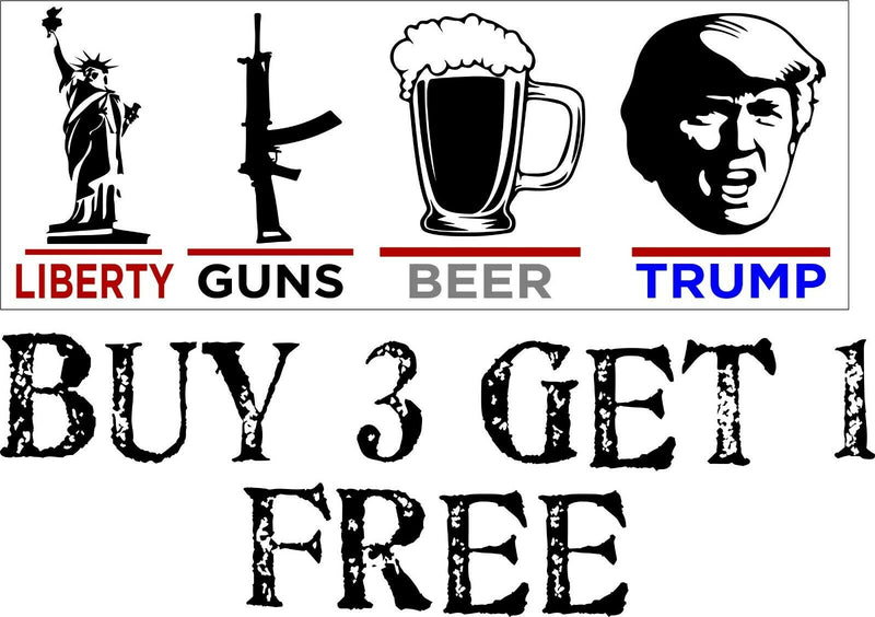 Guns Liberty Beer Trump Bumper Sticker 8.8" x 3" Buy 3 get one free - TRUMP 2020