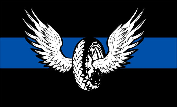 Thin Blue Line Decal -Forward Facing Motorcycle with wings REFLECTIVE  free Ship