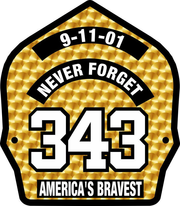 Firefighter Sticker -9/11 Never Forget 343 Gold Leaf look decal - Various Sizes
