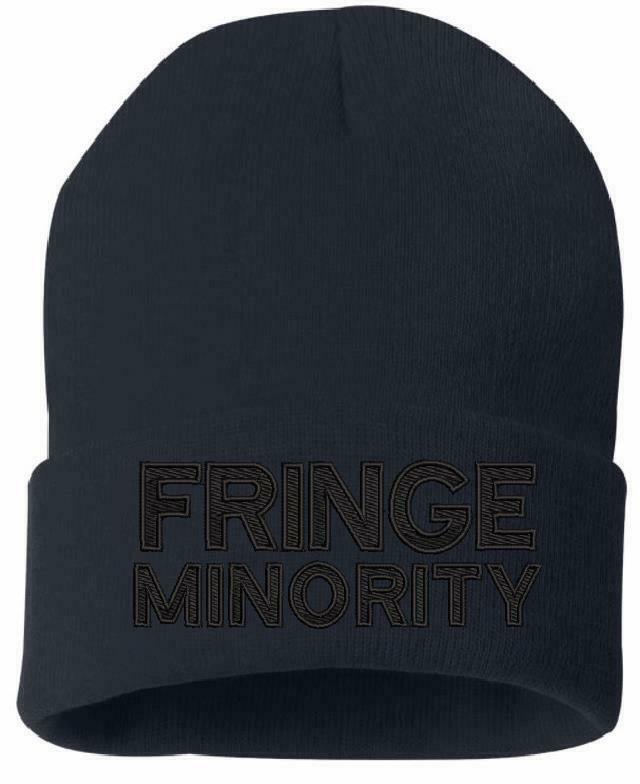 FRINGE MINORITY WINTER HAT Embroidered Cuff or Beanie Navy Blue or Black Hat