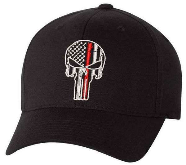Thin Red Line Firefighter Punisher Hat Flex or Adjustable Hat, Various Sizes