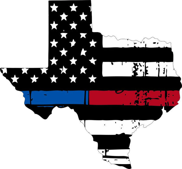 Thin Blue/Red line decal - State of Texas Tattered Red/Blue Flag - Various Sizes
